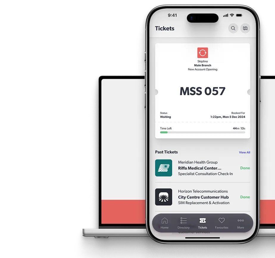 Skiplino customer booking app on a smartphone